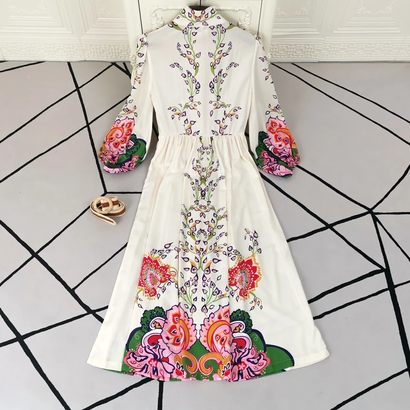 

2020 Autumn Women'S High Quality Party Print Vintage Elegant Chic Holiday Casual Single Breasted Long Dress