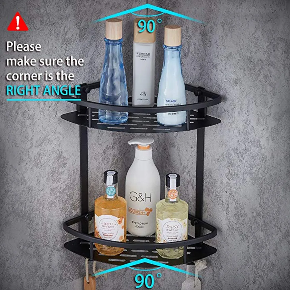 wall mounted bathroom black trangle shelves aluminum basket storage shower caddy shelf hair dryer holder etagere tipi repisa free global shipping