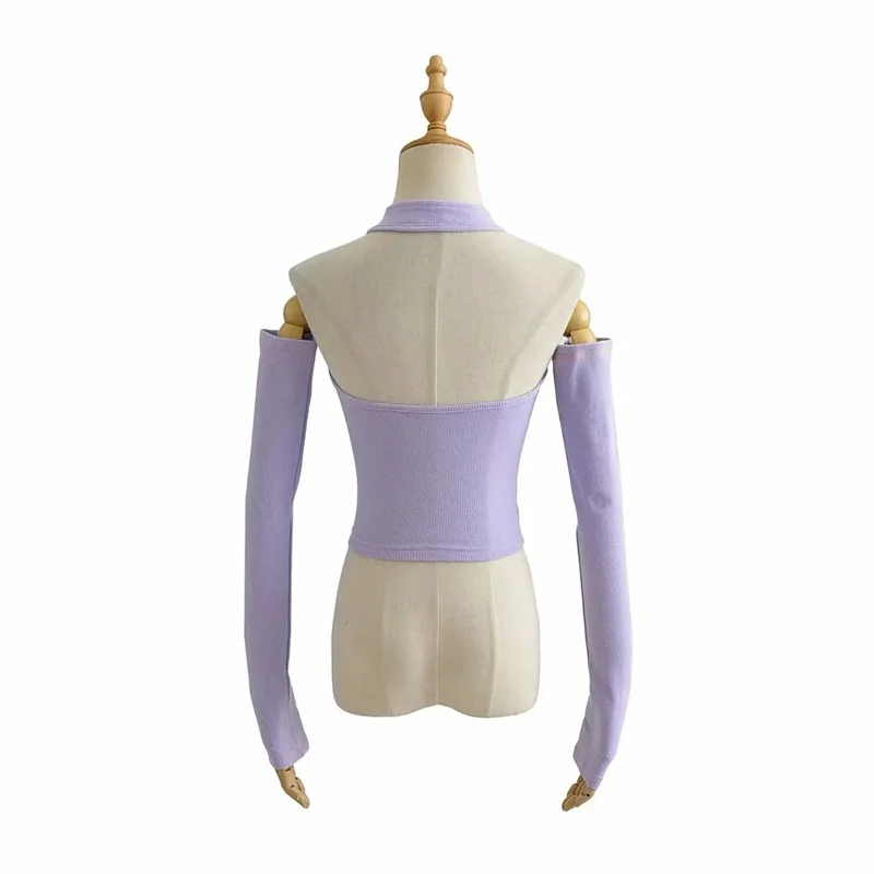 

TVVOVVIN Women High Neck Frogging Detail Tank Top With Long Glove Tees Tops Summer Korean Kawaii Girl Female DR16