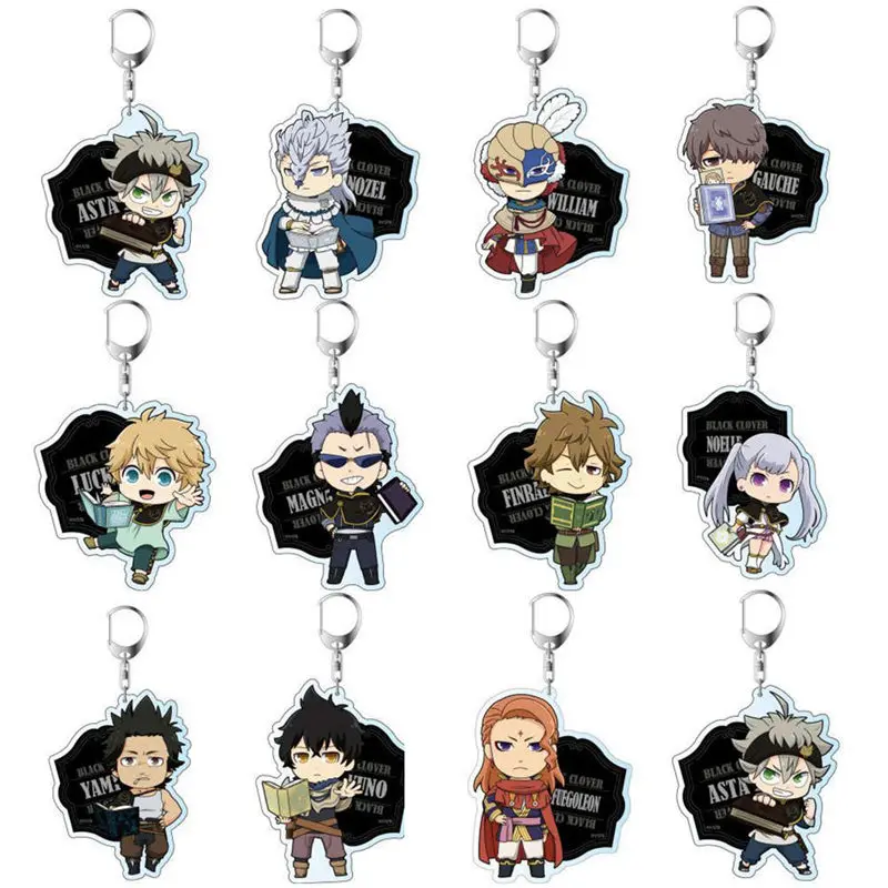 

20Pcs/lot Black Clover Anime Keychain Asta Yuno Grinbellor Noell Silva Mimosa Vermilion Figure Acrylic Pendant Keyring Wholesale