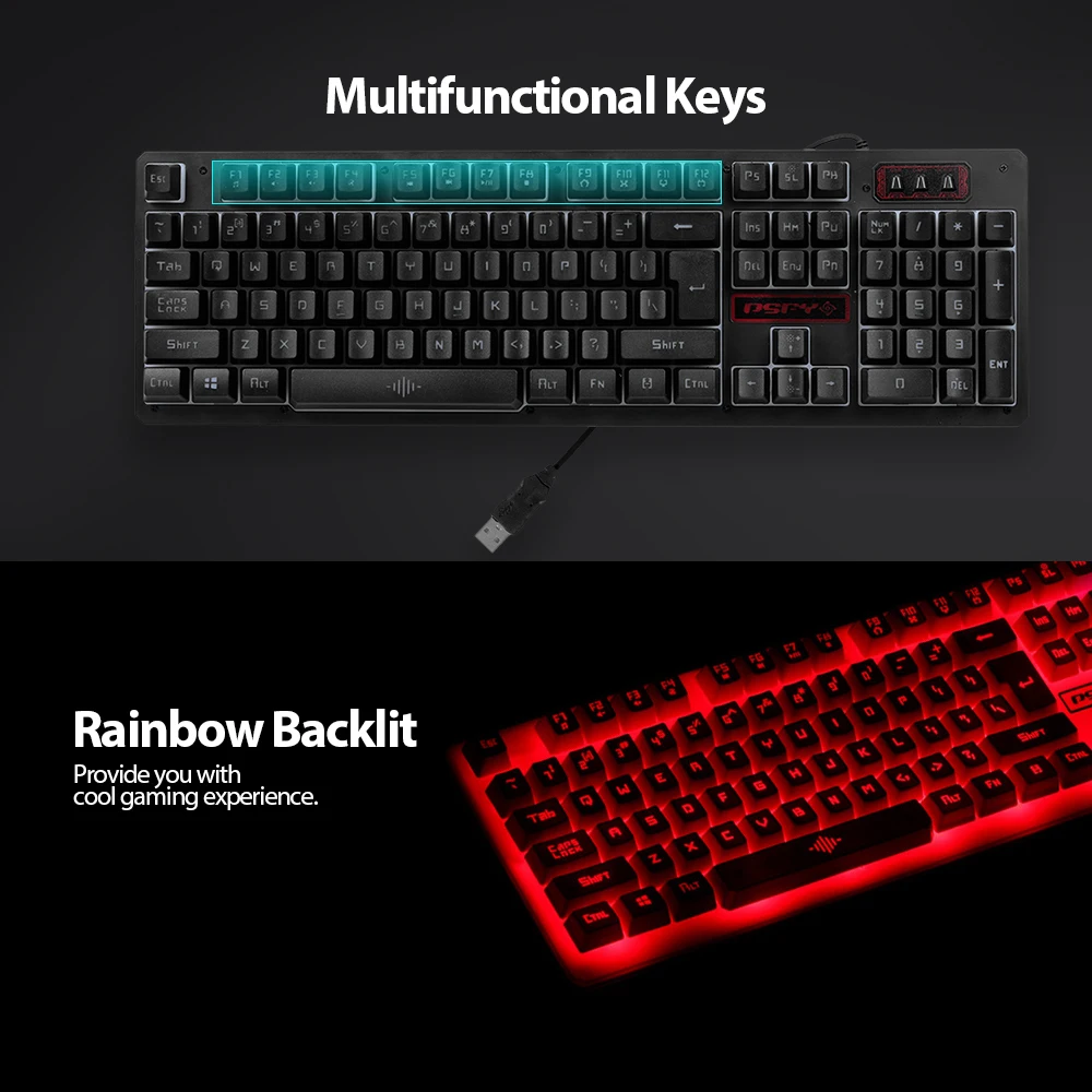 Arealer USB Проводная игровая клавиатура и мышь комбо Водонепроницаемый 3 цвета с подсветкой 2000 dpi для домашнего офиса