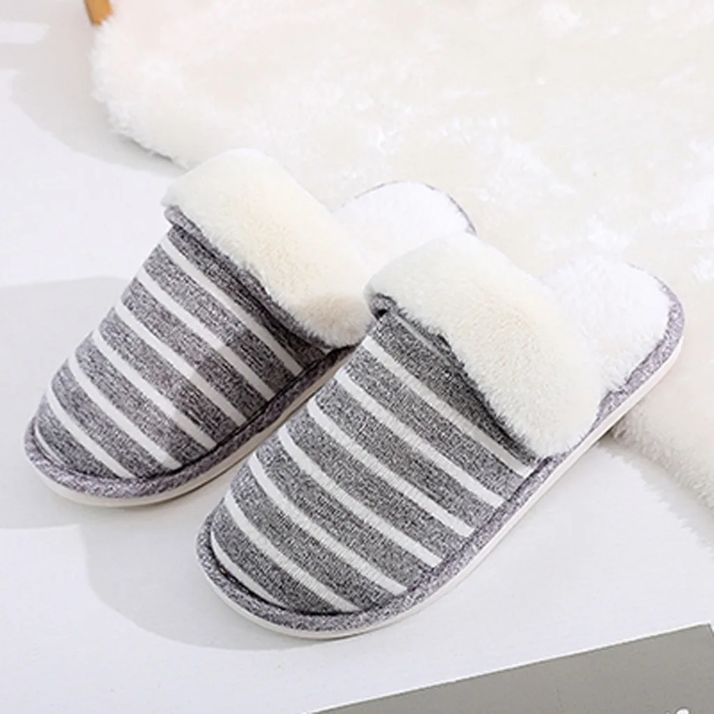 

Plush lining Winter Slippers Home Women Shoes Striped Cotton Ladies Shoes Warm Slippers For Women Men Felmale Comfort