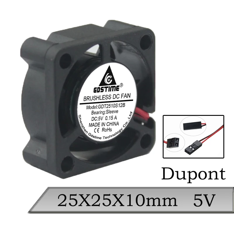 1 шт. Gdstime DC 5 В 25x25x10 мм 25 вентилятор охлаждения процессора 2 см 2510 Dupont Мини кулер |