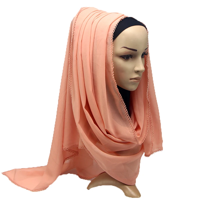 

Heavy Chiffon Scarf Eyelash Women Wrap Shawls Plain Long Headband Hijabs 180*75cm
