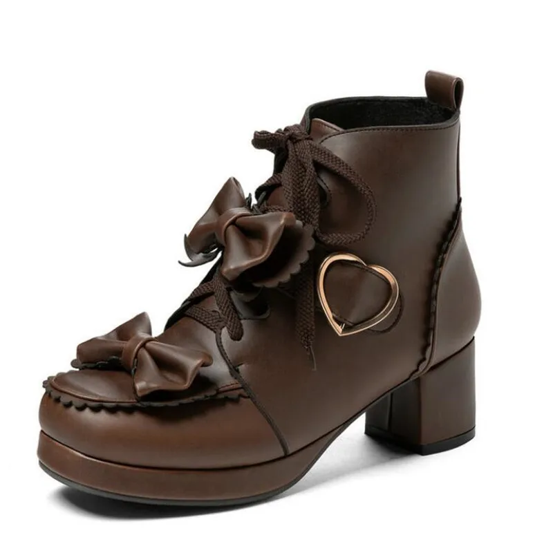 

Japanese thick-heeled high-heeled women boots autumn and winter plus velvet cute thick-soled lolita ankle boots femmes bottes