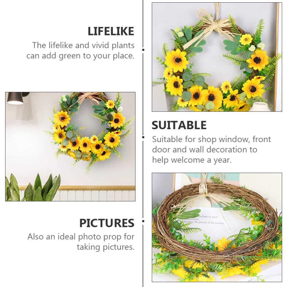 

1Pc Decorative Hanging Wreath Festival Garland Wall Decor Sunflower Wreath
