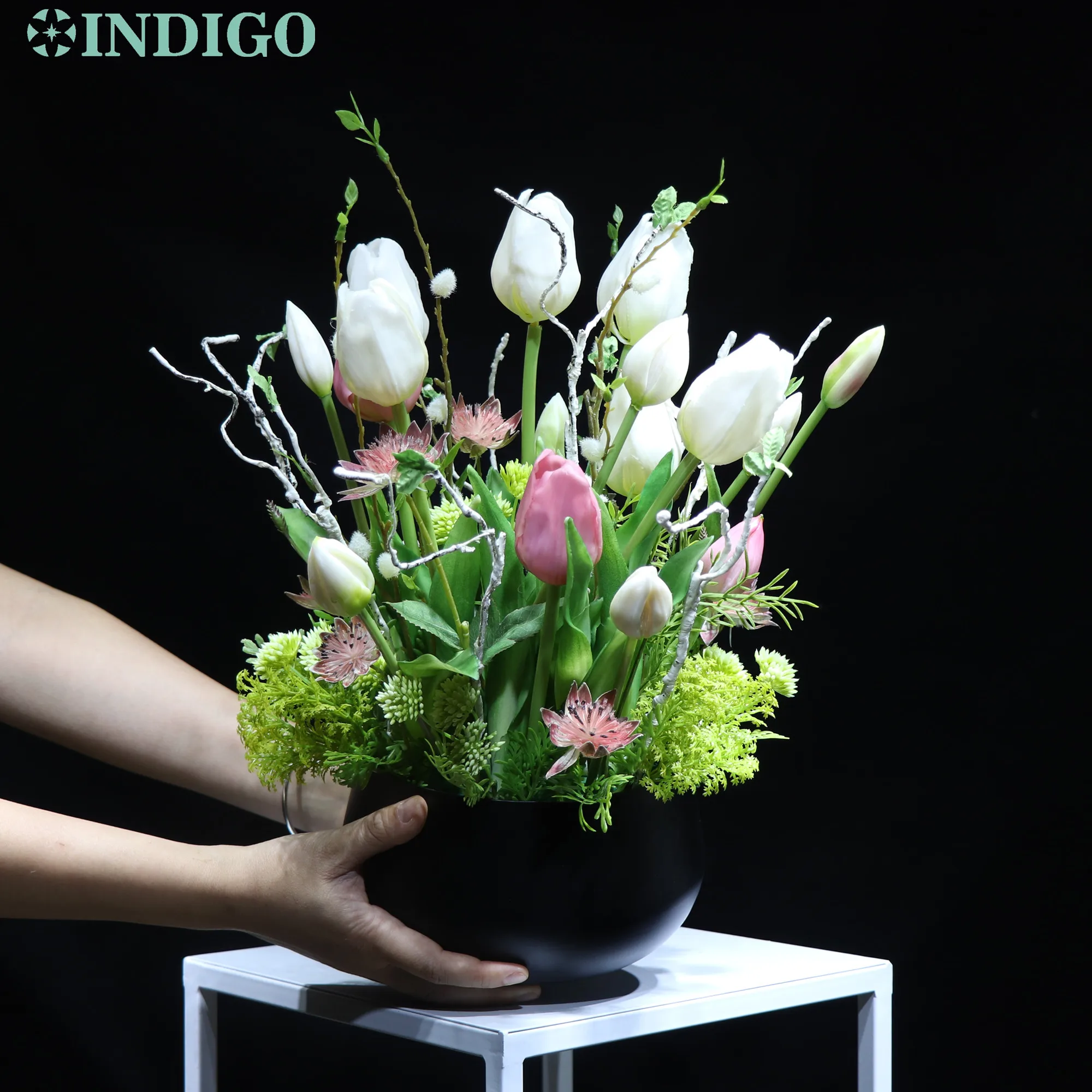 Purple Tulip Flower Centerpiece (1 Set Bonsai With Pot ) Artificial Calla Party Customize Table Flower Arrangment - INDIGO