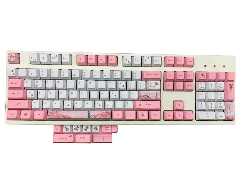 Сакура ключ крышка PBT 5 сторонняя сублимационная механическая клавиатура Ключ Крышка для MX Переключатель OEM профиль совместим с Gk61 GH60 IKBC