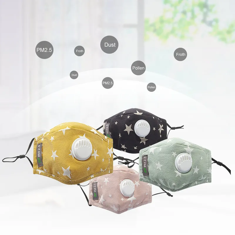 

PM2.5 Children Face Mask Cartoon Reusable Cotton Dust-proof with Breathing Valve Mouth Mask Adjustable Windproof Washable Masque