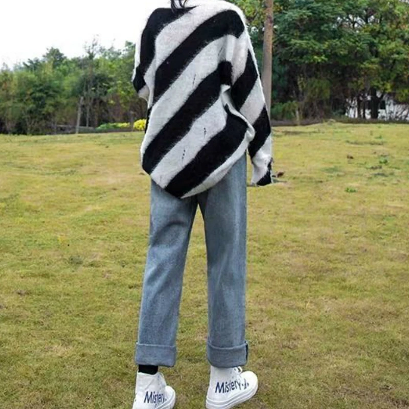 

High Waist Jeans Women Summer Solid Simple Office Lady Slim All-match Womens Teens Plus Size Loose Denim Wide Leg Trousers Chic