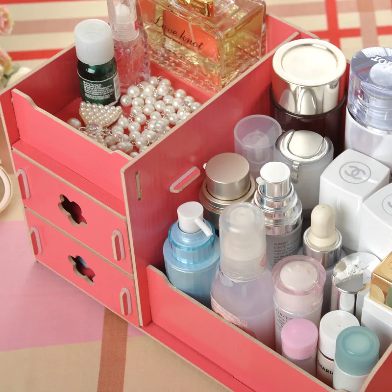 Многофункциональная деревянная коробка для хранения косметики ручной работы