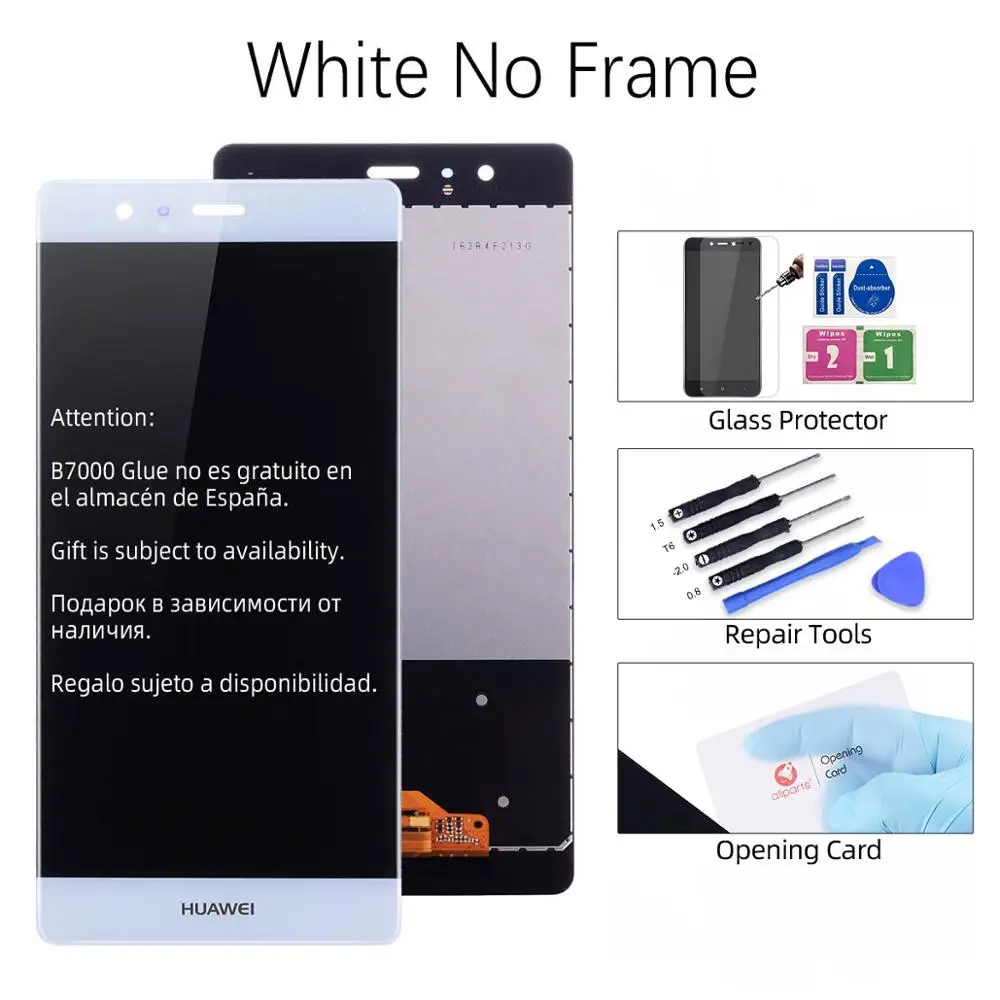 Дисплей для HUAWEI P9 EVA-L09 EVA-L19 LCD в сборе с тачскрином на рамке 5.2'' черный белый золото - Цвет: White No Frame