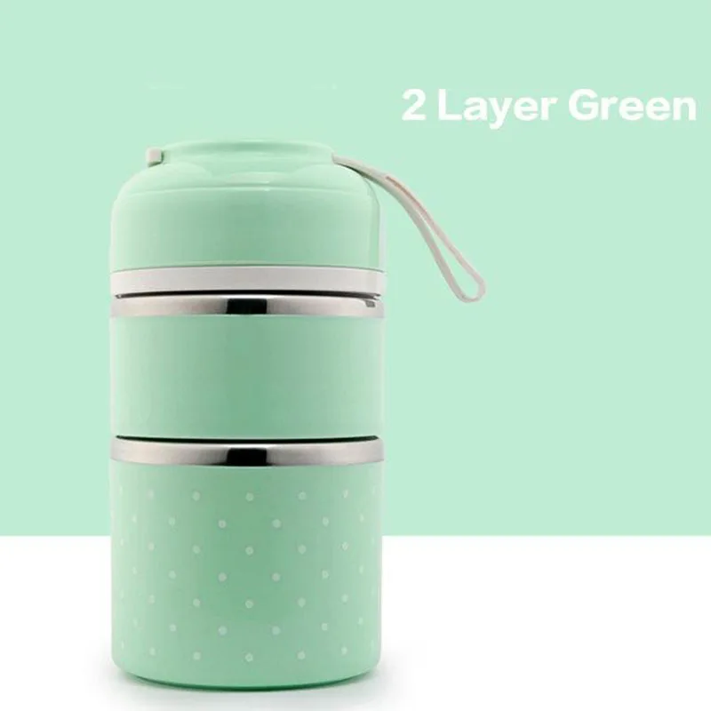 2 layer green Японский термос для обедов, коробка для стаканов, герметичная коробка из нержавеющей стали, Bento Box, детский портативный для пикника, школы, пищевой контейнер кухонный - Цвет: 2 layer green