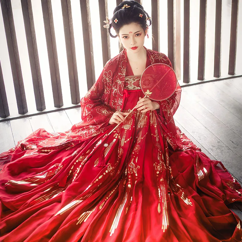 Женский красный костюм ханьфу в древнем китайском стиле традиционное платье для