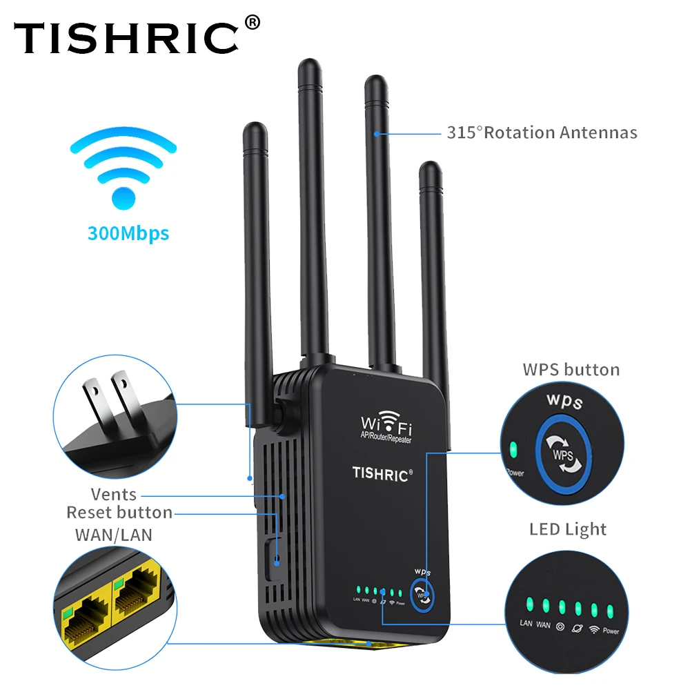 TISHRIC 3 IN 1 300M Long Range Wifi Repeater Booster Wireless Router 2.4G Signal Amplifier Wi-fi Extender | Компьютеры и офис