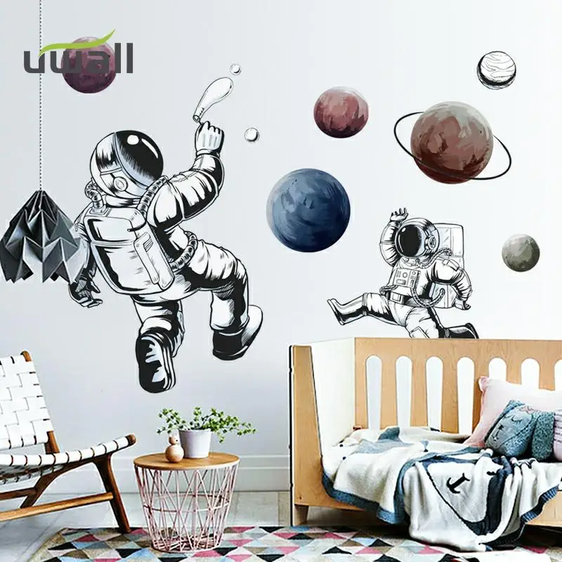 

Cartoon Wall Sticker Astronaut Space Planet Boys Bedroom Decoration Self-Adhesive Stickers Home Decor Living Room Wall Decor