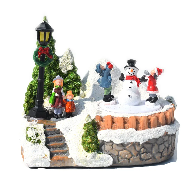 

Christmas Resin Crafts Christmas Village Luminous Music Small House Snowman Tree LED Lights Holiday Gift Home Decor Ornaments
