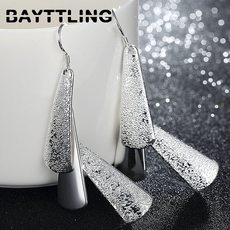 

BAYTTLING 925 Sterling Silver 65MM Exquisite Frosted Long Pendant Earrings For Woman Fashion Glamour Jewelry Party Gift