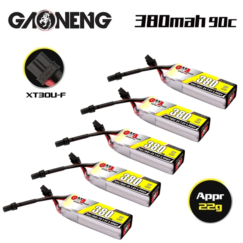 

1-5PCS Gaoneng GNB 2S 7.6V 380mah 90C/180C HV Lipo battery with XT30U-F Plug for BETAFPV Beta75X 2S Beta65X 2S Whoop Drone