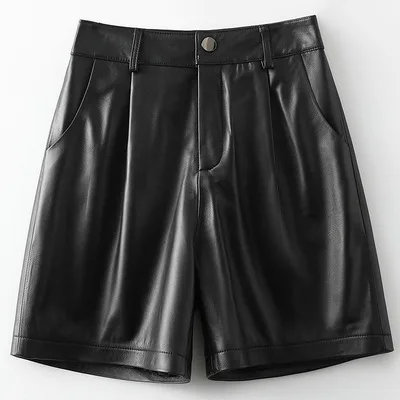 

2021 Women New Fashion Genuine Real Sheep Leather Shorts H46