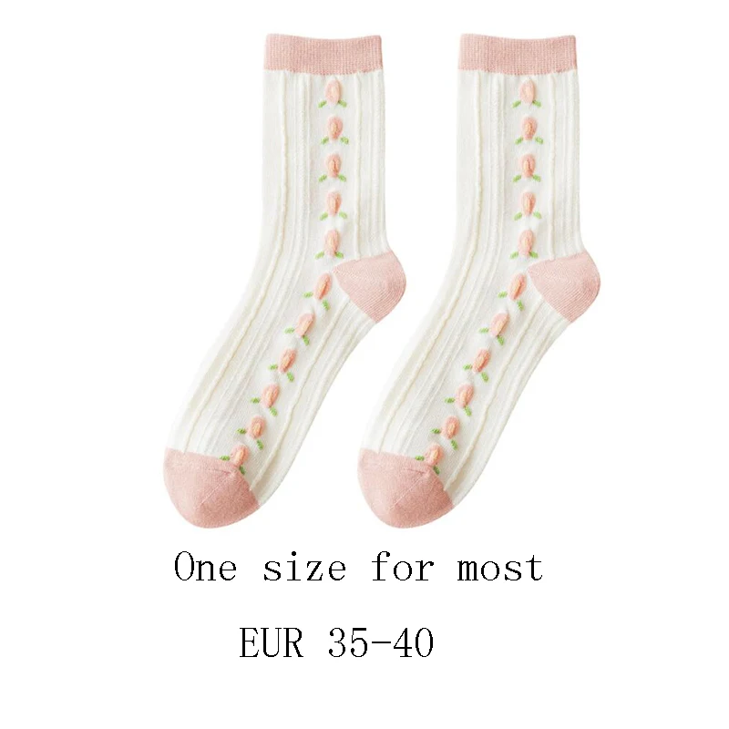 

Japanese Harajuku Style Cute Woman Socks Cotton with Strawberry And Flower Funny And Pink Socks Women
