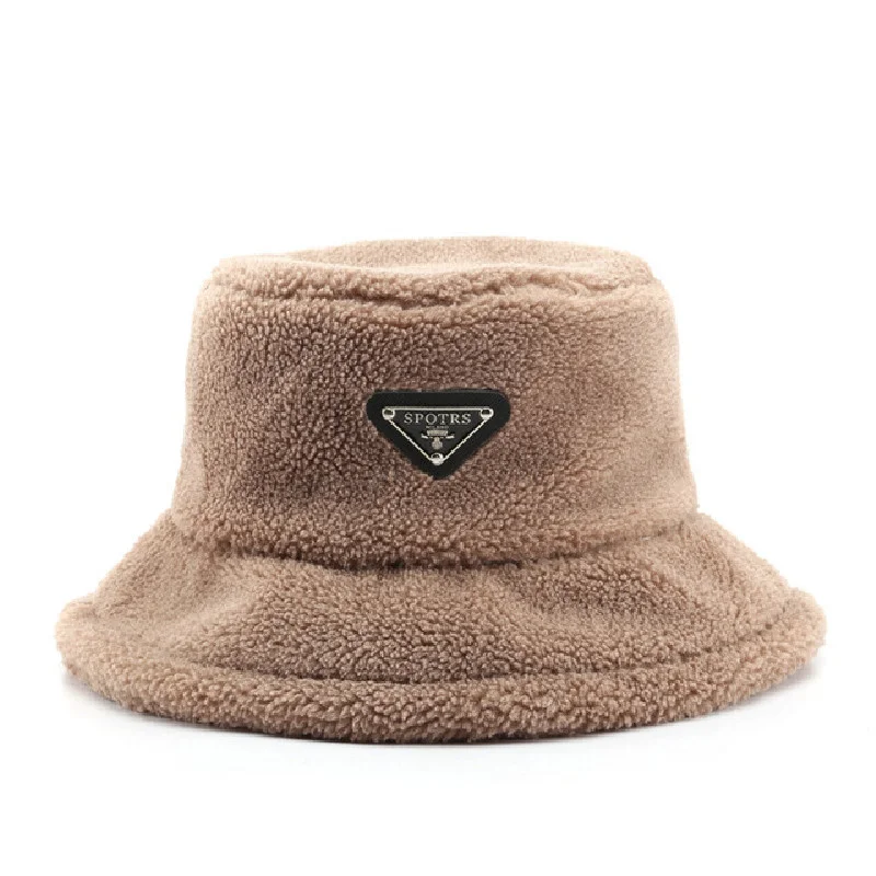 

Bucket Hat Woman Winter Warm Teddy Velvet Hats for Women Lady Lambwool Thicken Letter Hats Bob Panama Outdoor Fisherman Caps