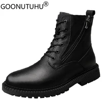 2021 mens boots military genuine leather black casual shoes men winter work or snow plush size shoe boot man army boots for men