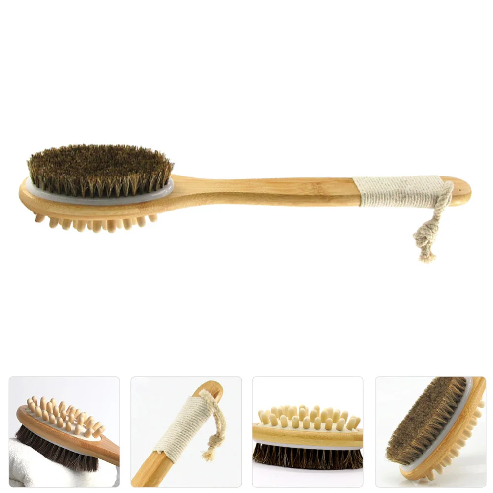 

1pc Double-sided Horse Shower Brush with Wood Handle Bath Brush