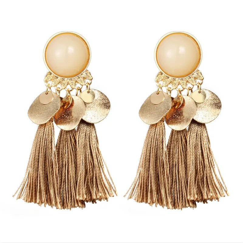 Богемные длинные висячие серьги с кисточками и кристаллами для женщин красные