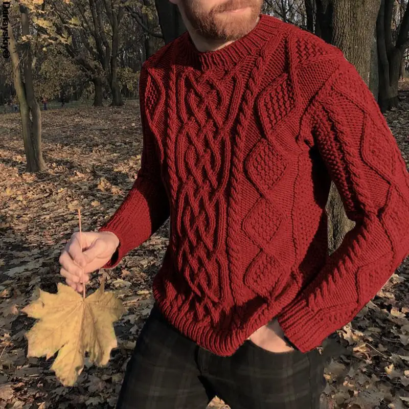 

Winter Autumn Knitted Sweater Men Long Sleeve Solid Pullovers Mens Clothing Casual O Neck Pullover Tops Vintage Sweaters Red