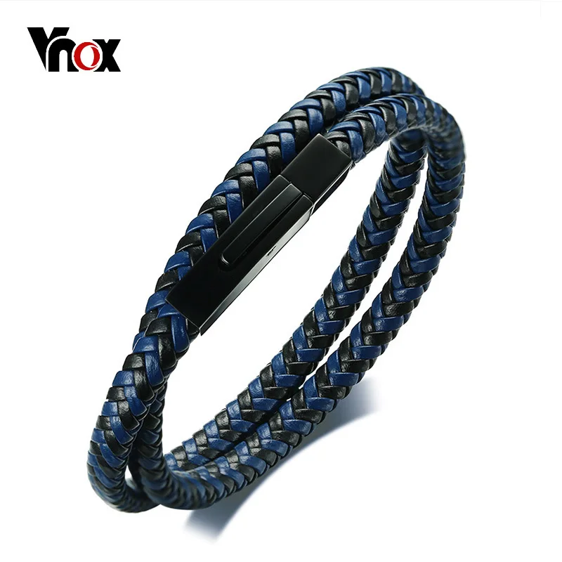 Vnox высококачественный двухслойный плетеный браслет из натуральной кожи для