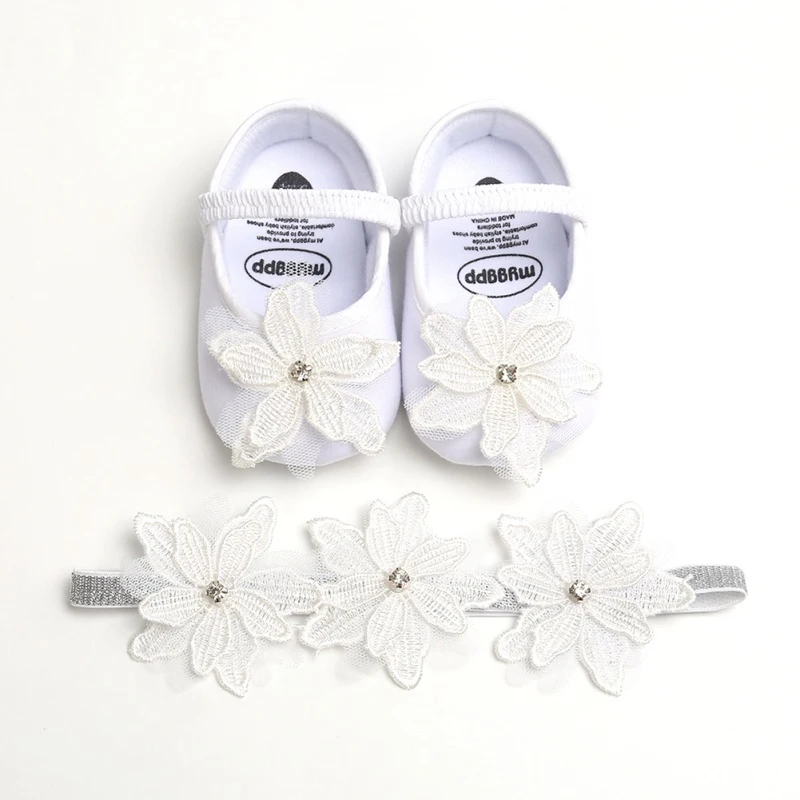

Spring Autumn Baby Shoes Headband Set Cute Flower Toddler Shoes For Girls Soft Sole Anti Slip Baby Girl Shoes First Walkers