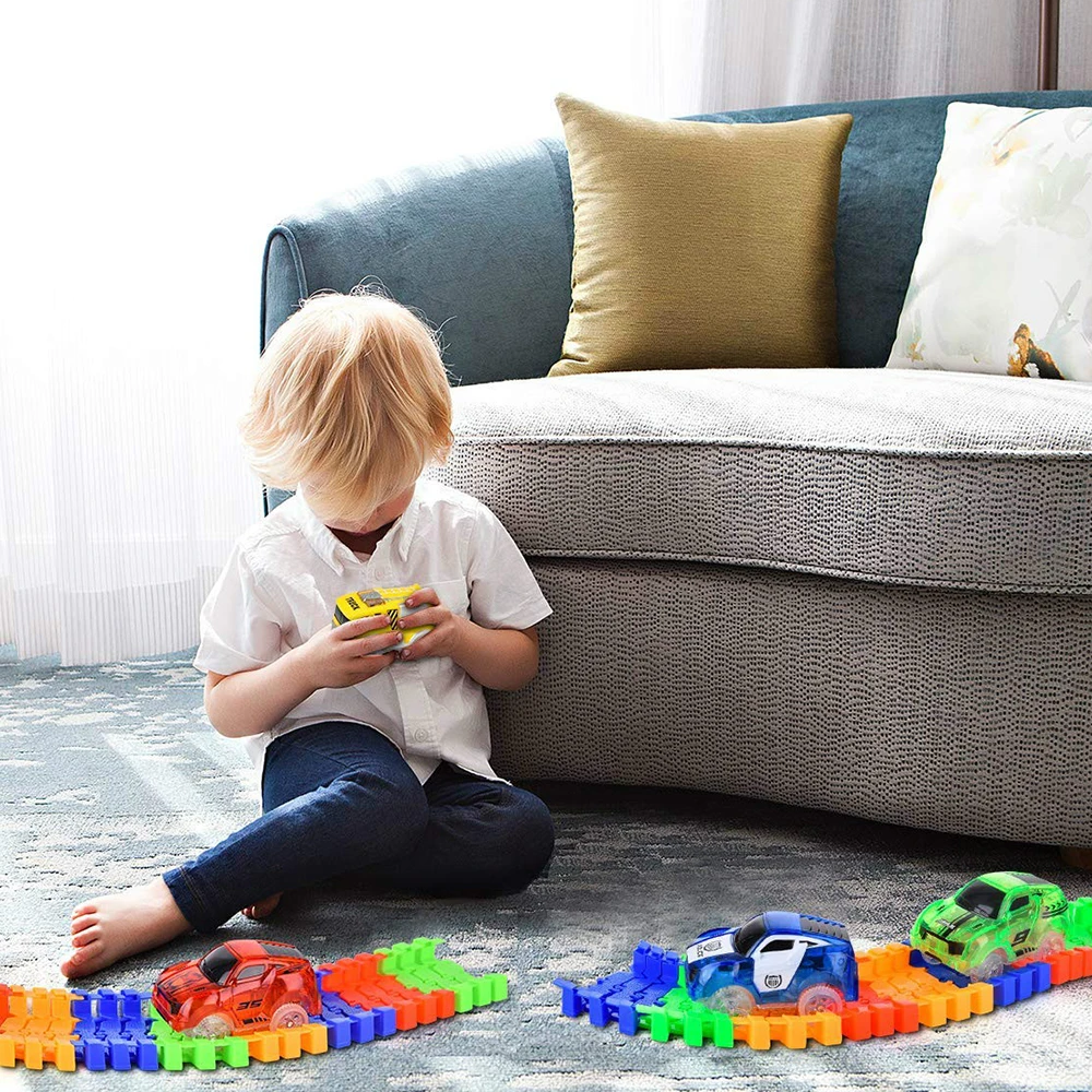 

Magical Track Cars Light Up Toy Cars with 5 LED Flashing Lights Racing Car Compatible with Most Racing Track Best Gifts for Boys