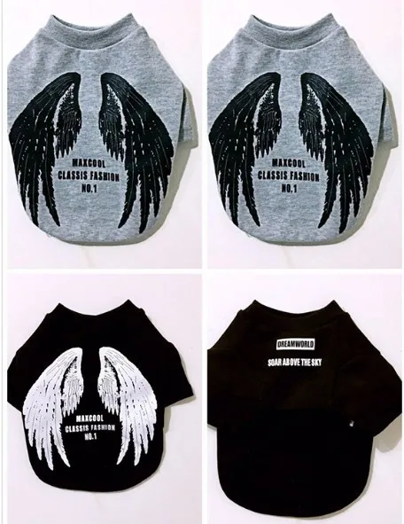 

Hot autumn new puppy T-shirt cotton elastic printed wings pet clothing