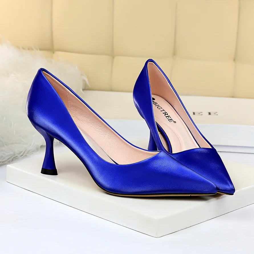 2020 женские синие туфли-лодочки на высоком каблуке 7 см роскошные туфли с острым
