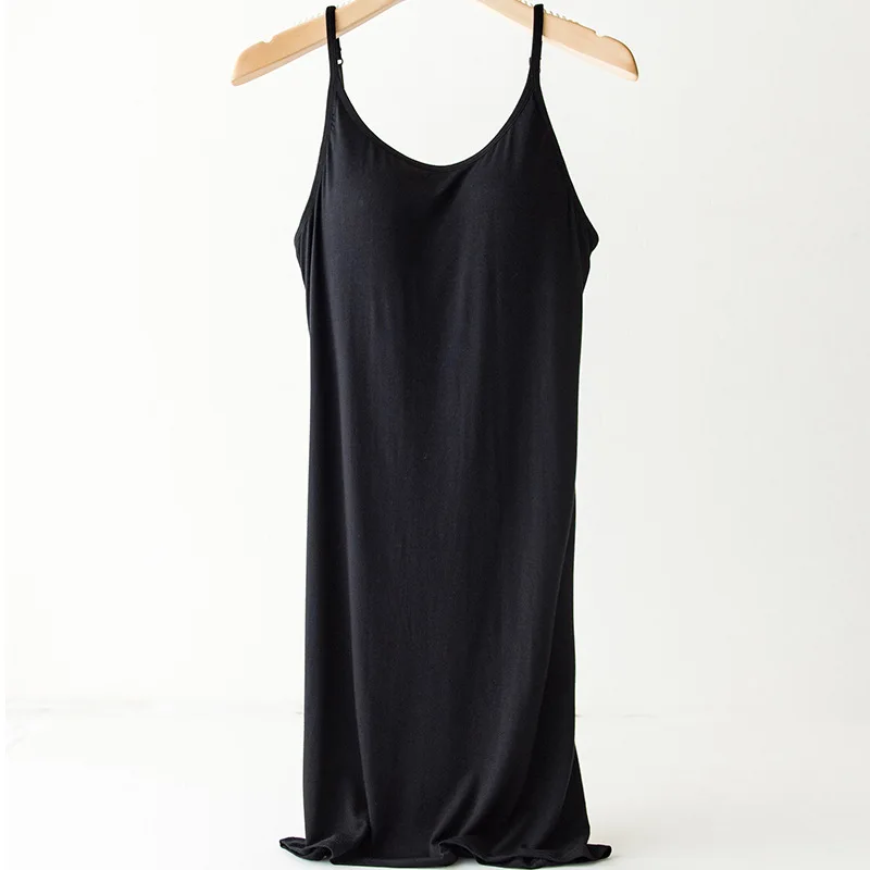Women's Large Size with Breast Pad, Suspender, Bra Free One-piece Vest, Nightdress for Household Women's Wear Sleep Tops