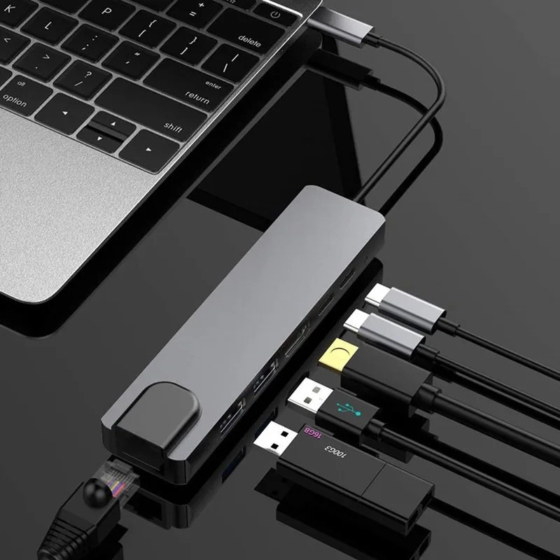 USB Type C Hub Type-C к HDMI-совместимый адаптер 4K VGA RJ45 Lan Ethernet SD TF USB-C 3 0 видео для MacBook Pro OTG |