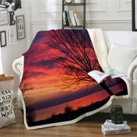 custom sherpa blanket colorful throw blanket forest bright oil painting style bedroom decor modern trees art thin quilt