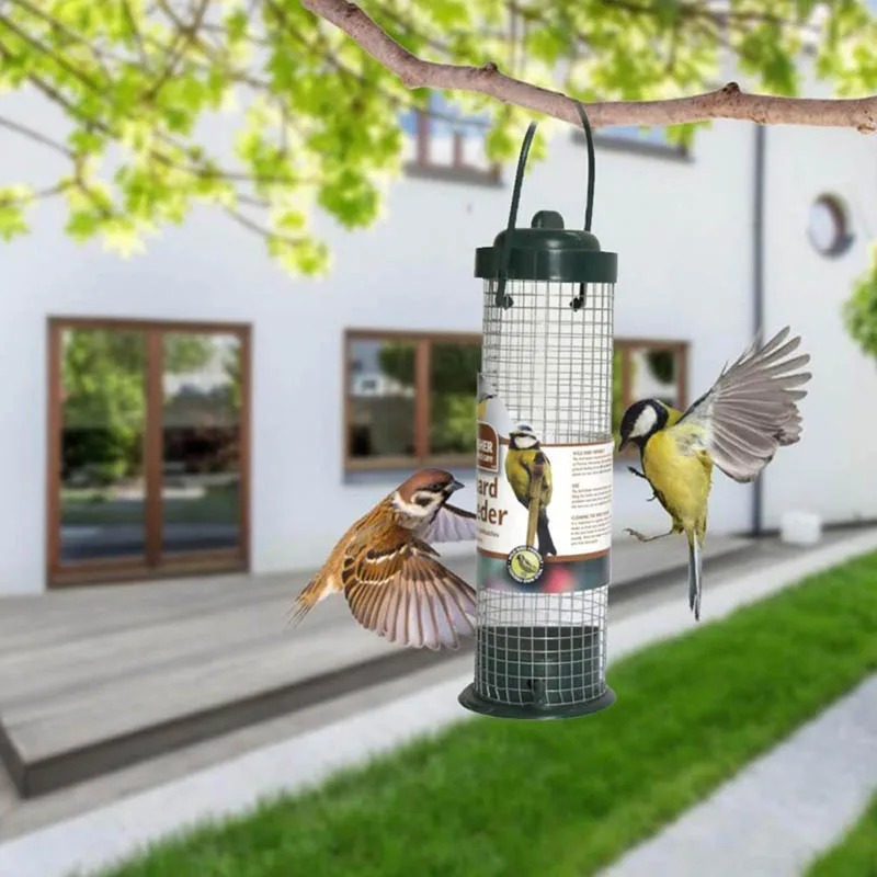 Green Outdoor Hanging Bird Feeder Plastic Wild Peanut Seed Nut Hanger Supplies Standing Tableware | Дом и сад