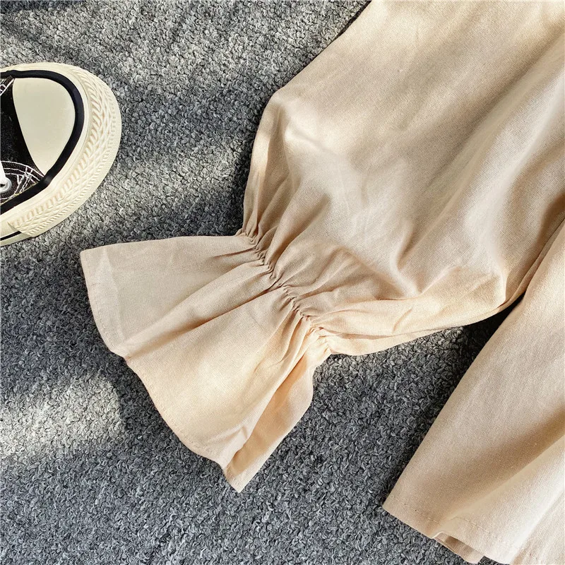 Autumn Women Pullovers Blouse Shirt Ladies Sweet Pleated Flare Sleeves Ruffles Stand Neck Slim Shirt Tops Blusas Femininas