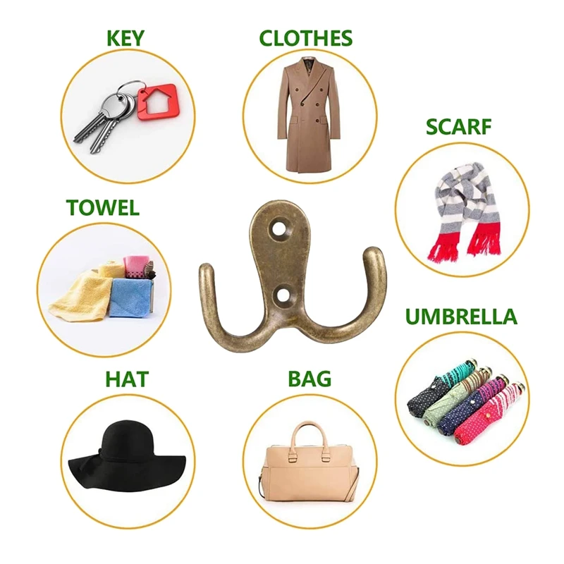 

15 Pieces Double Prong Robe Hook and 10 Pieces Heavy Duty Dual Coat Hooks,with Screws,Wall Mounted