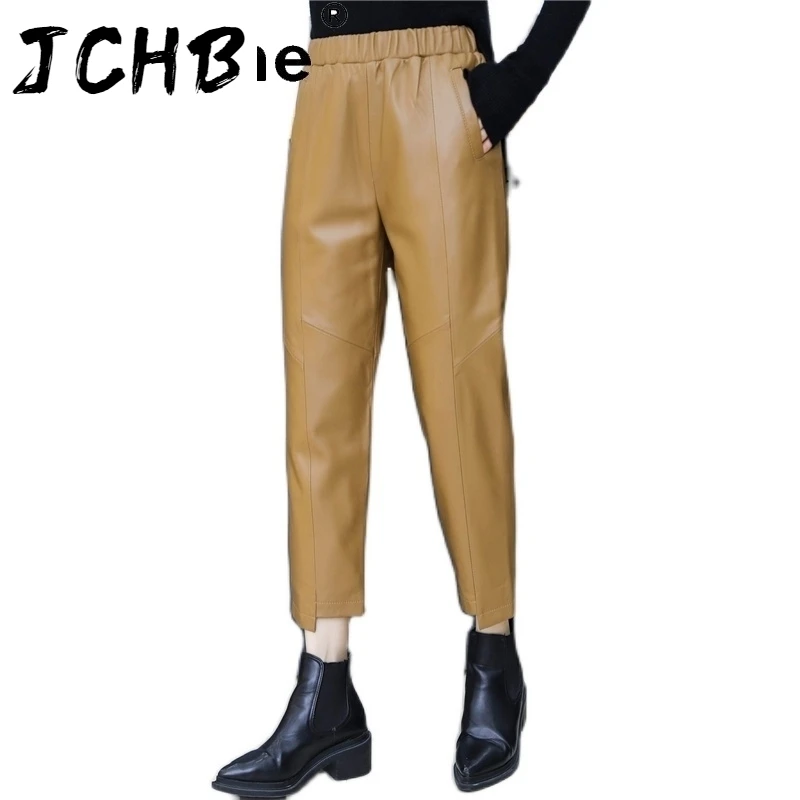 

SHZQJCHB Women Bottom Pants Real Sheepskin Pants for Womens Genuine Leather Trousers Korean Style Autumn Pantalon Femme TN2442