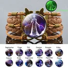 Женский кожаный плетеный браслет со знаками Зодиака