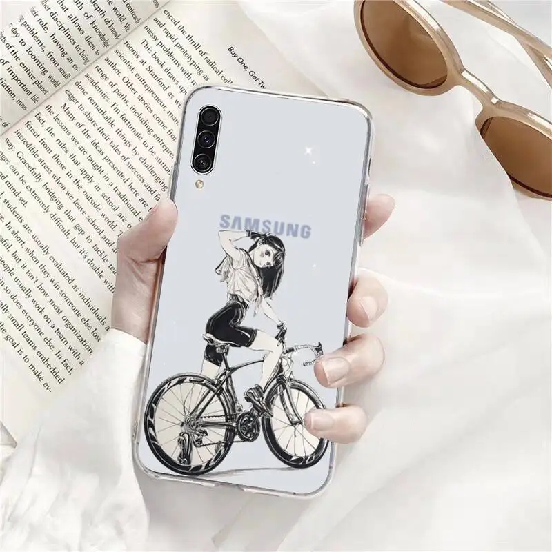 

Cartoon cycling girl Phone Cases Transparent for Samsung s9 s10 s20 Huawei honor P20 P30 P40 xiaomi note mi 8 9 pro lite plus