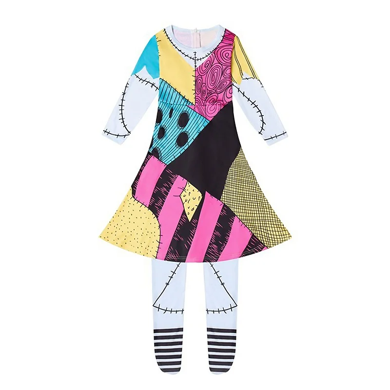 

Одежда MUABABY для девочек, наряд Салли, детский комбинезон «Кошмар перед Рождеством», нарядный костюм с длинным рукавом для Хэллоуина Вечерни...