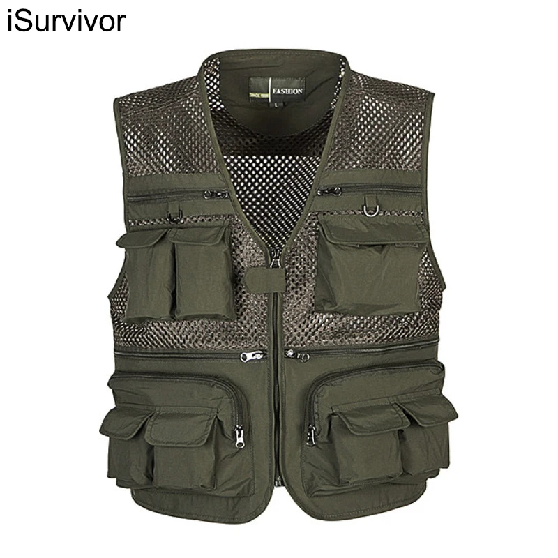 

iSurivor 2022 Men's Vest Tactical Coat Fashion Photographer Waistcoat Mesh Work Sleeveless Jacket Tool Many Pocket Vest Male