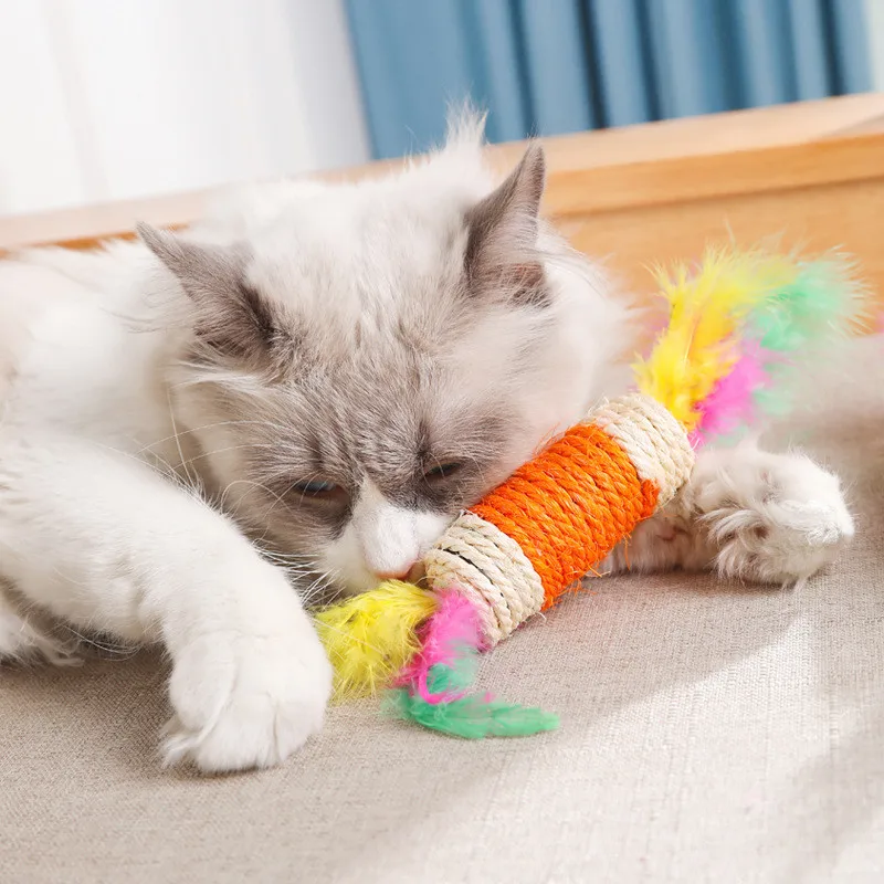 

Pet Cat Kitten Toy Rolling Sisal Scratching Ball Funny Cat Kitten Play Dolls Ball Pet Cat Toys Feather Toy Cats Accessory