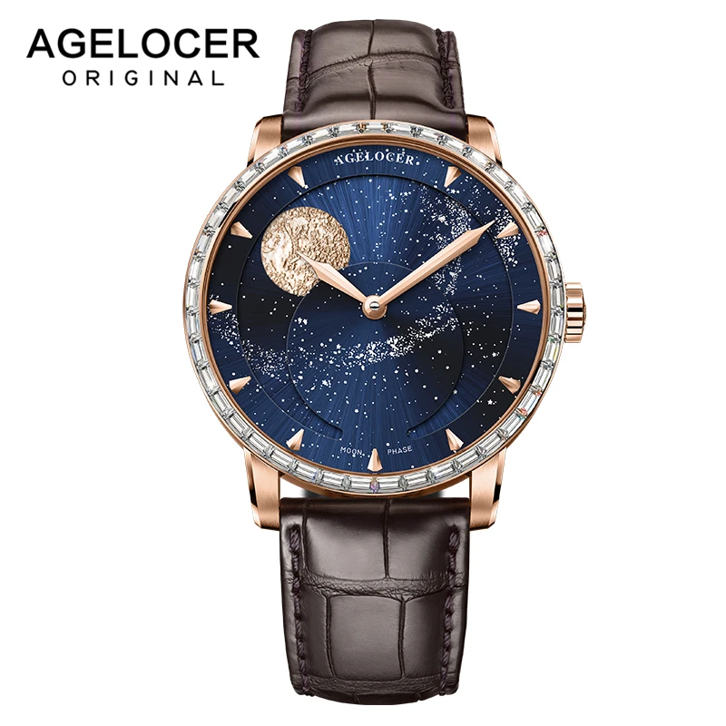 AGELOCER 2020 мужские часы Автоматические самокручивающиеся механические Moonphase Топ