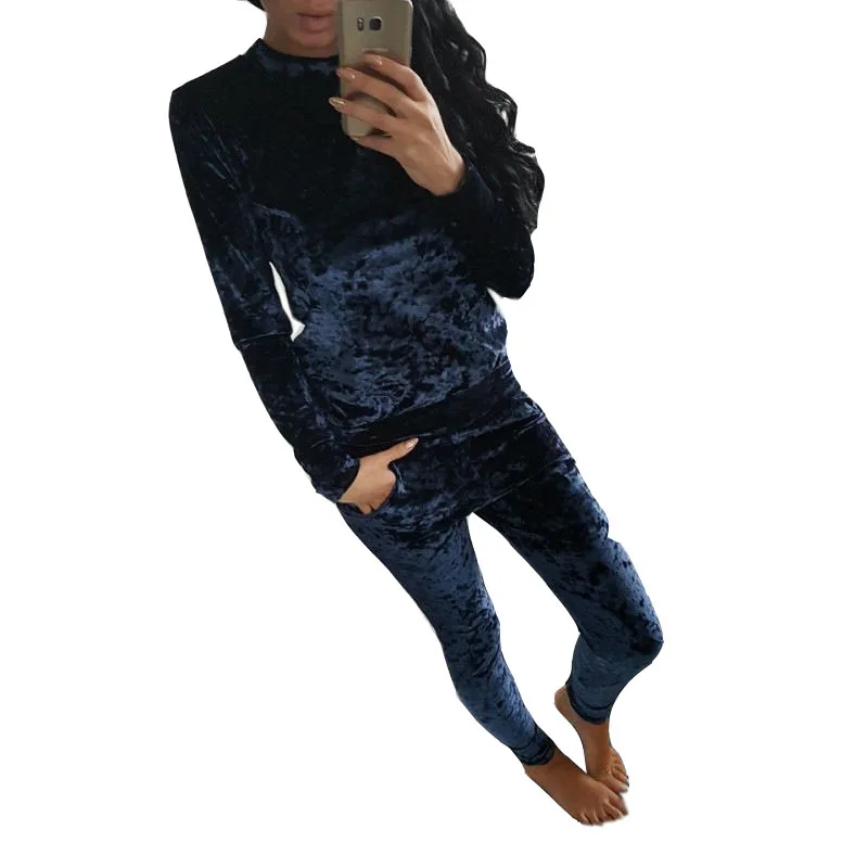 Модные бархатные женские брючные комплекты повседневный спортивный костюм с