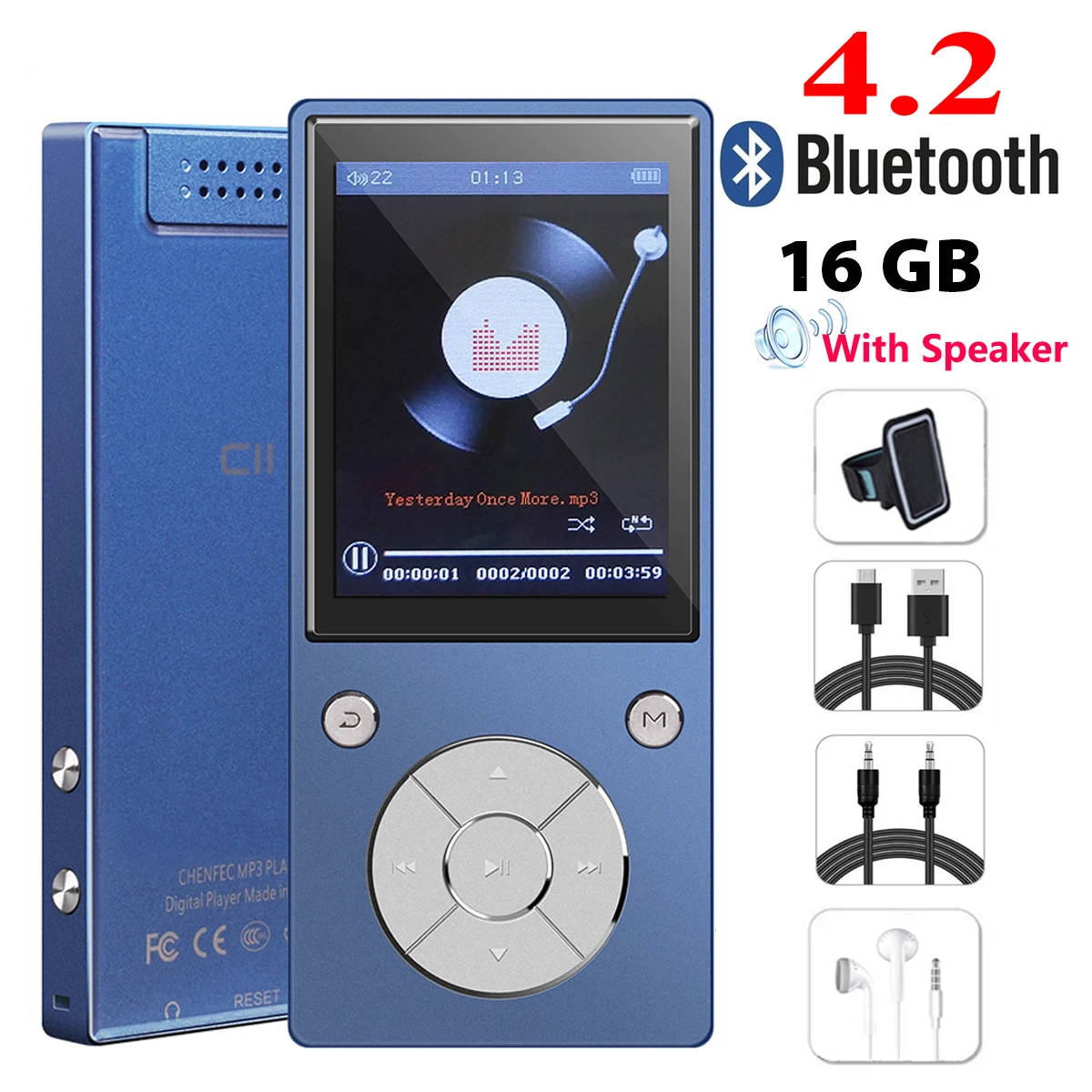 C11-fullset-blue HIFI музыкальный MP4 плеер без потерь с Bluetooth HD экран2. 4 дюйма встроенный динамик 16G MP4 музыкальный плеер sd-карта до 128G - Цвет: C11-fullset-blue